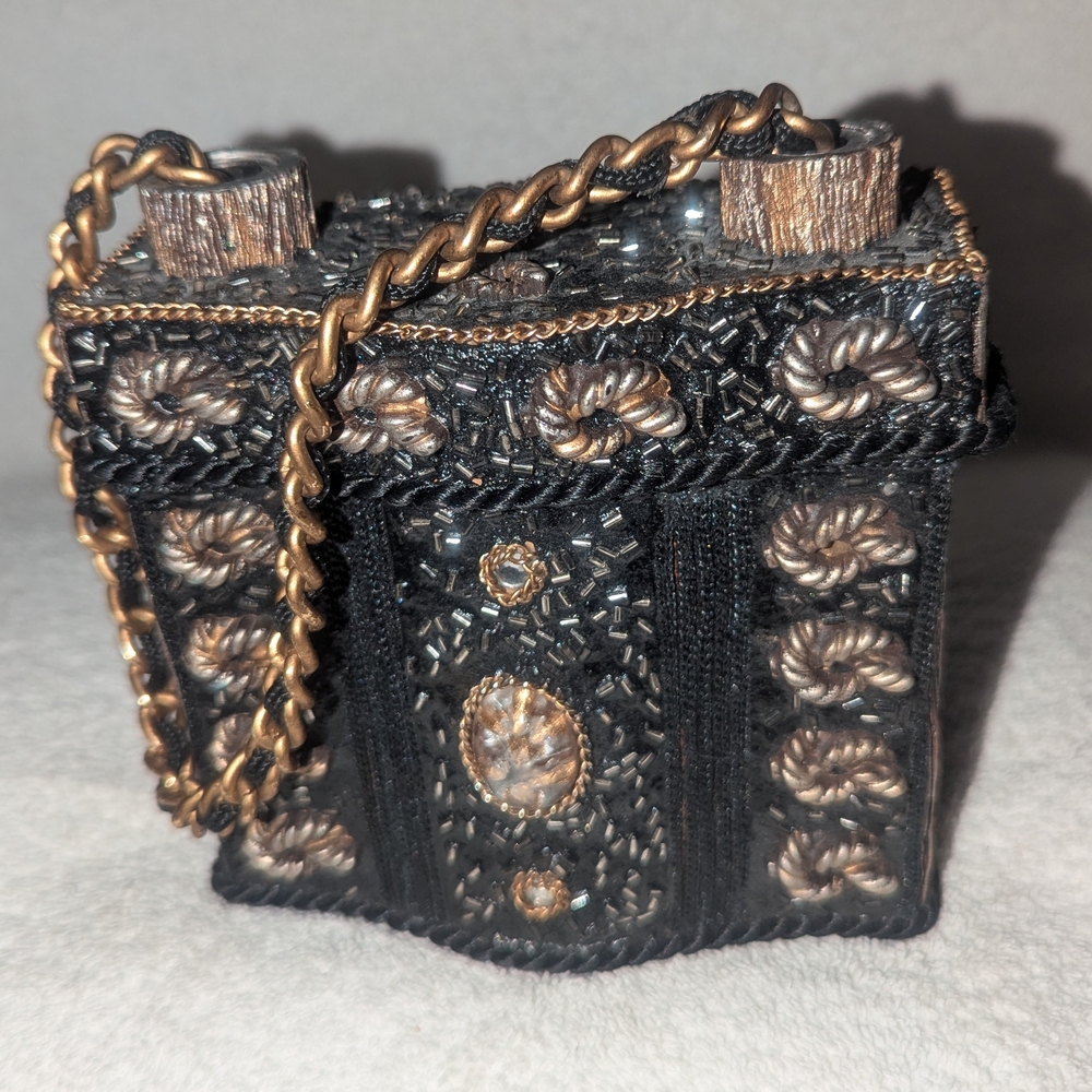 Elegant Black and Gold Hard Case Bag. Vintage From 60s.